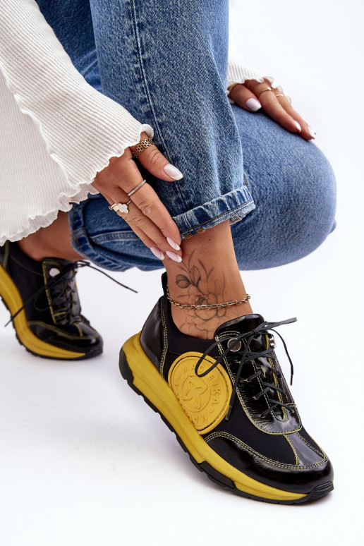 Féminin baskets Peau Il fautciejka 06295-01 Noir et-couleur jaune Féminin baskets Peau Il fautciejka 06295-01 Noir et-couleur jaune