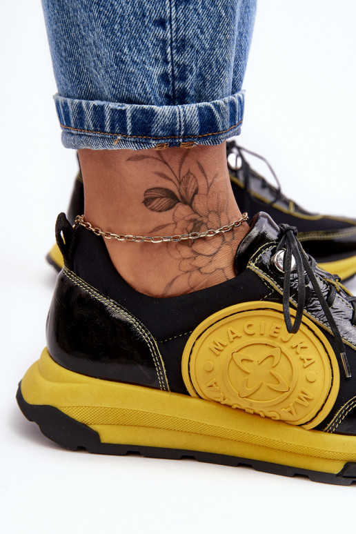 Féminin baskets Peau Il fautciejka 06295-01 Noir et-couleur jaune Féminin baskets Peau Il fautciejka 06295-01 Noir et-couleur jaune