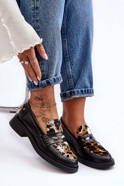 Peau chaussures mocassins pour femmes Il fautciejka 06250-01 couleur noire