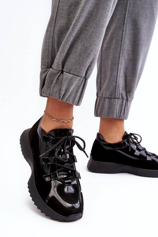 Peau avec effet vernis baskets Féminin M01/2 Zazoo couleur noire Peau avec effet vernis baskets Féminin M01/2 Zazoo couleur noire