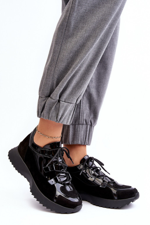 Peau avec effet vernis baskets Féminin M01/2 Zazoo couleur noire Peau avec effet vernis baskets Féminin M01/2 Zazoo couleur noire