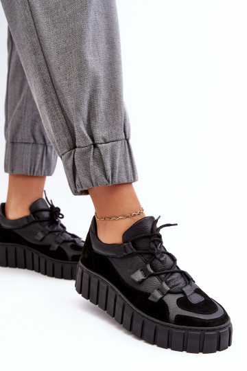 Baskets sportives en cuir pour femmes avec plateforme M01/1 Zazoo noires