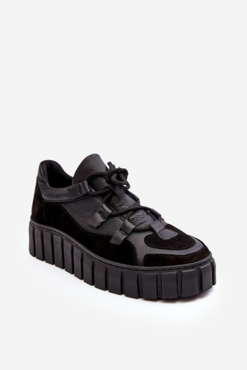 Baskets sportives en cuir pour femmes avec plateforme M01/1 Zazoo noires 2