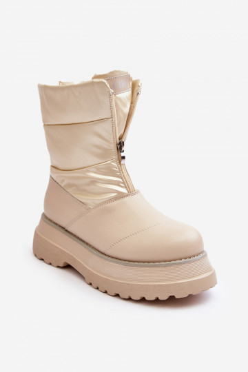 Bottes de neige pour femmes avec semelle épaisse et fermetures éclair GOE MM2N4079 couleur sable