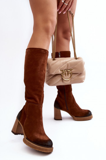en daim bottes pour femmes avec des talons Contre la route Lemar marron foncé Ceraxa 2