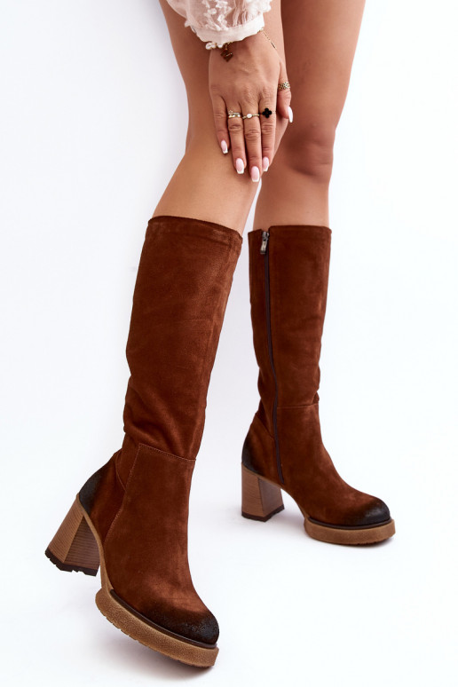 en daim bottes pour femmes avec des talons Contre la route Lemar marron foncé Ceraxa