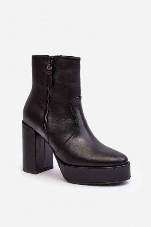 Bottines femme en cuir naturel avec des talons et plateformei Laura Messi 2690 couleur noire