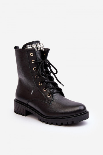 Bottines en cuir pour femmes de travail avec ornements Zazoo 1757 noires 2