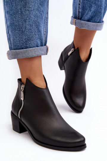 Peau Bottes pour femmes Avec un dessus bas avec des talons Avec curseurs couleur noire Annaja