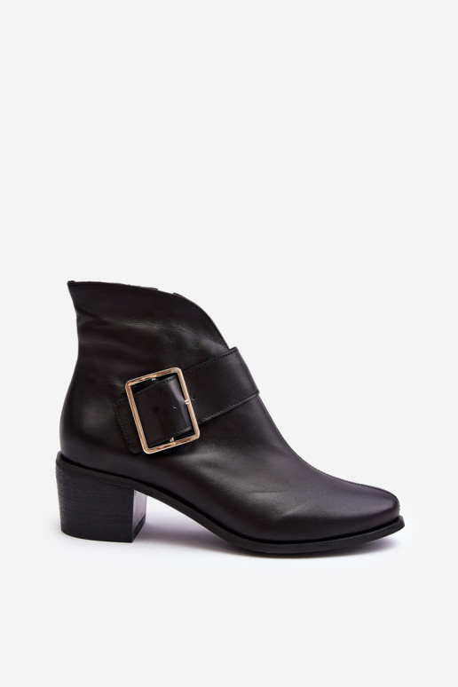 Peau Bottes pour femmes avec des talons bas avec boucles couleur noire Liliane