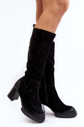 Bottes montantes en suédine pour femmes avec talons jusqu'aux genoux Lemar couleur noire Ceraxa