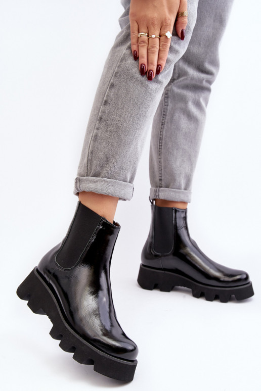 bottes élégantes Féminin Peau avec des semelles massives à la mode Laura Messi 2571 couleur noire