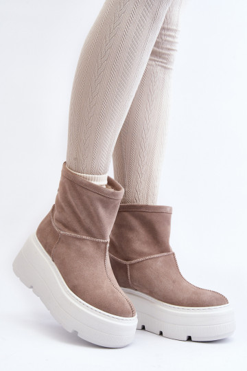 Bottines en cuir pour femmes avec semelles massives tendance couleur sable Zazoo 3424 2
