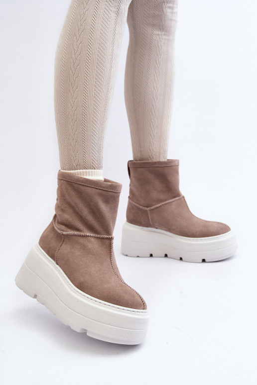 Peau Féminin Bottes avec des semelles massives à la mode beige Zazoo 3424