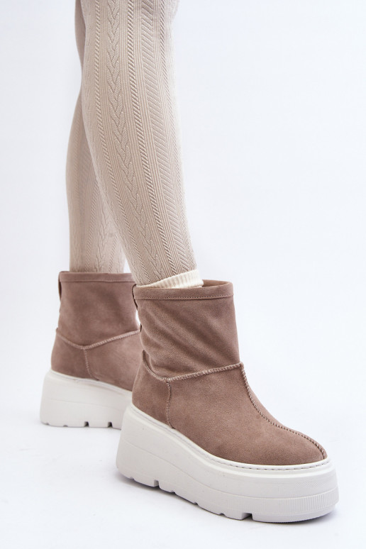 Peau Féminin Bottes avec des semelles massives à la mode beige Zazoo 3424