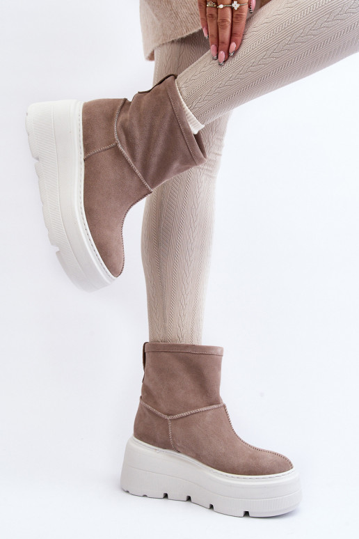 Peau Féminin Bottes avec des semelles massives à la mode beige Zazoo 3424