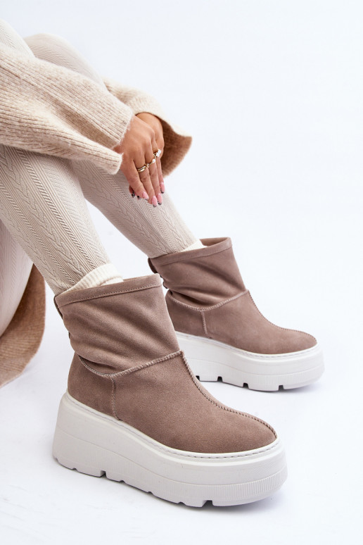 Peau Féminin Bottes avec des semelles massives à la mode beige Zazoo 3424