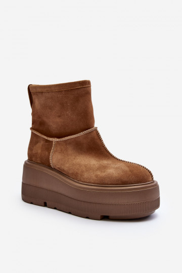 Bottines en cuir pour femmes avec semelles massives tendance couleur marron Zazoo 3424 2