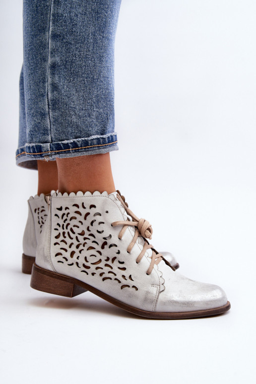 Zazoo 2871 Bottes ajourées Féminin avec des lacets couleur argent