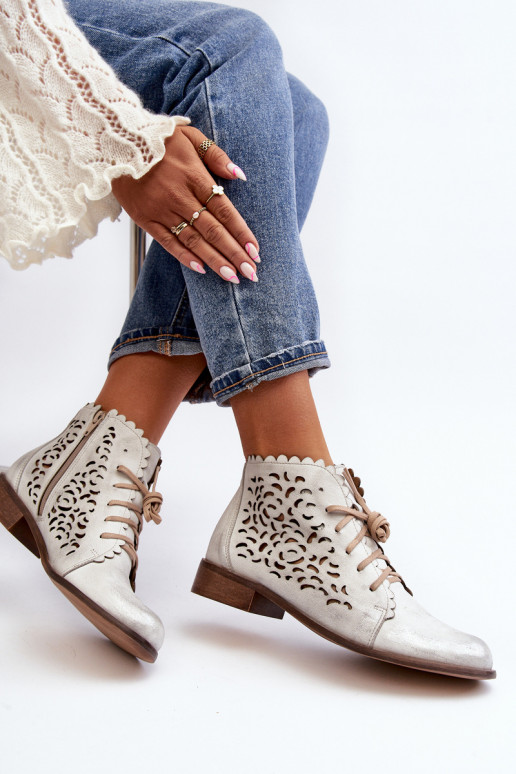 Zazoo 2871 Bottes ajourées Féminin avec des lacets couleur argent
