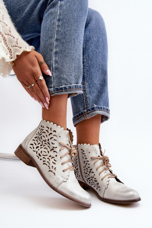 Zazoo 2871 Bottes ajourées Féminin avec des lacets couleur argent