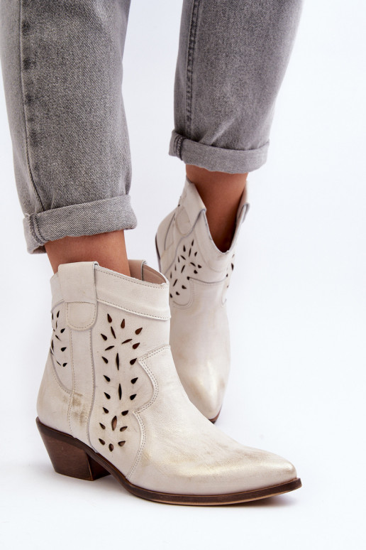 Zazoo 2870 Peau Bottes Sur un talon bas avec des éléments ajourés couleur argent