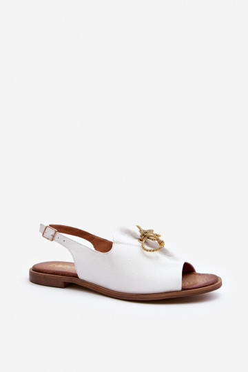 Zazoo 2898 Sandales plates en cuir couleur blanche
