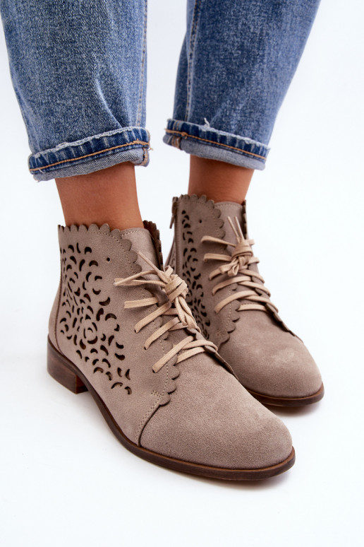 Zazoo 2871 Bottes ajourées Féminin avec des lacets beige