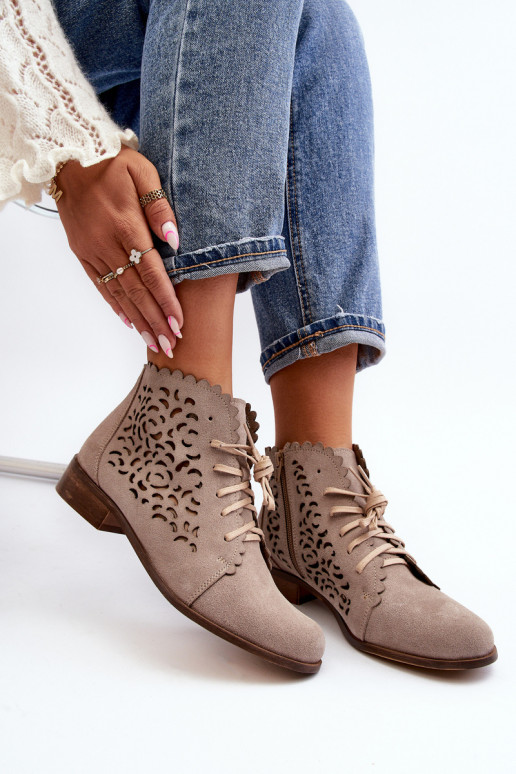 Zazoo 2871 Bottes ajourées Féminin avec des lacets beige