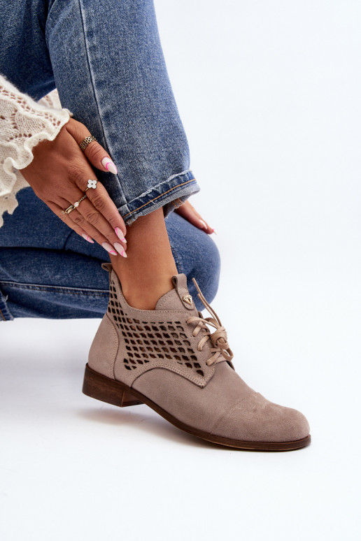 Zazoo 2878 Faible Bottes ajourées Féminin en daim beige Zazoo 2878 Faible Bottes ajourées Féminin en daim beige