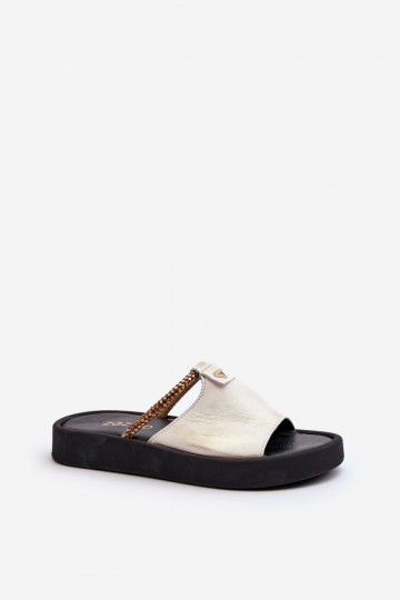 Zazoo 2896 Sandales en cuir pour femmes couleur blanc-or