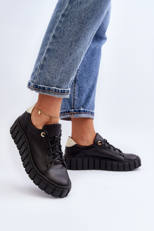 Zazoo 2919 Féminin Peau chaussures Sur une semelle épaisse couleur noire