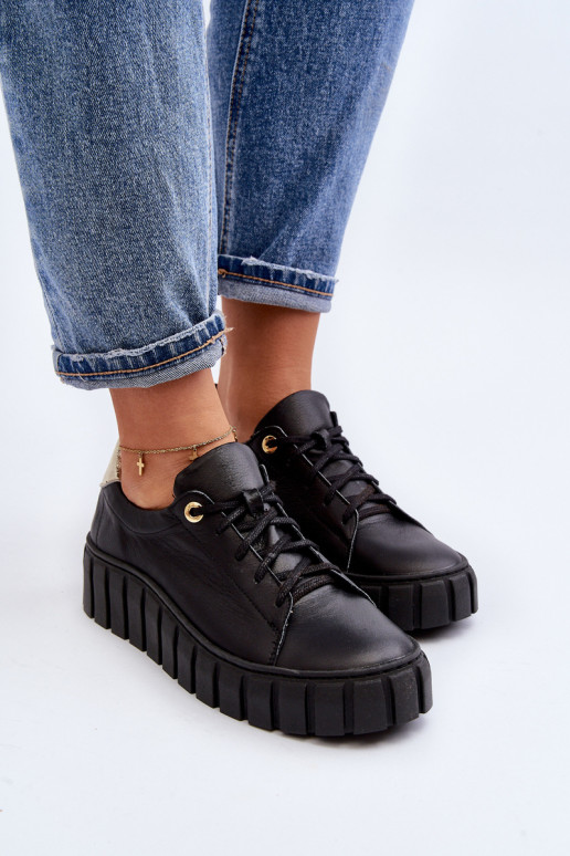 Zazoo 2919 Féminin Peau chaussures Sur une semelle épaisse couleur noire