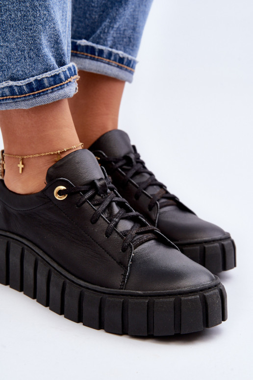 Zazoo 2919 Féminin Peau chaussures Sur une semelle épaisse couleur noire