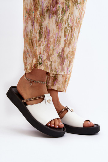 Zazoo 2896 Pantoufles pour femmes Peau couleur blanche 2