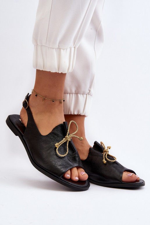 Zazoo 2898 Peau Sandales plates couleur noire Zazoo 2898 Peau Sandales plates couleur noire