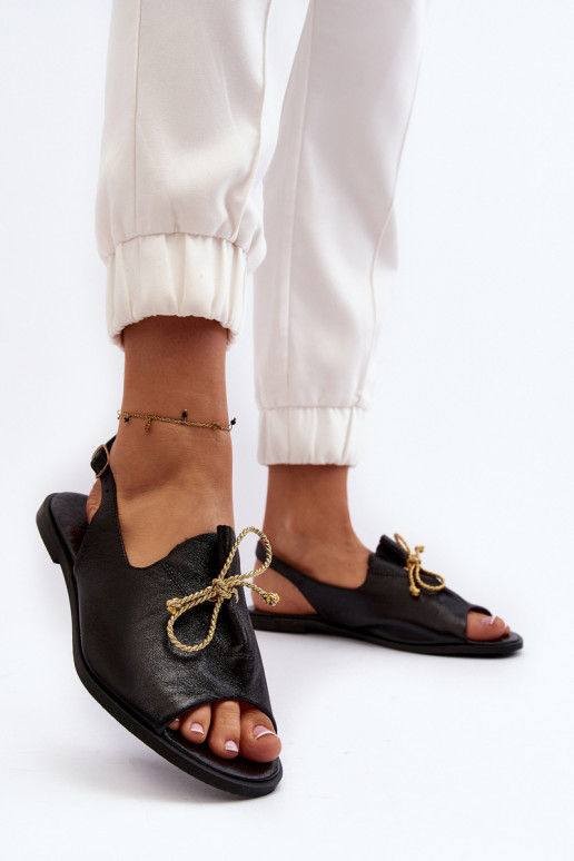 Zazoo 2898 Peau Sandales plates couleur noire Zazoo 2898 Peau Sandales plates couleur noire