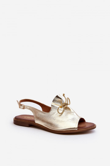 Zazoo 2898 Sandales plates en cuir couleur or
