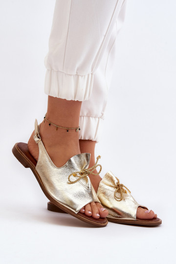 Zazoo 2898 Sandales plates en cuir couleur or 2