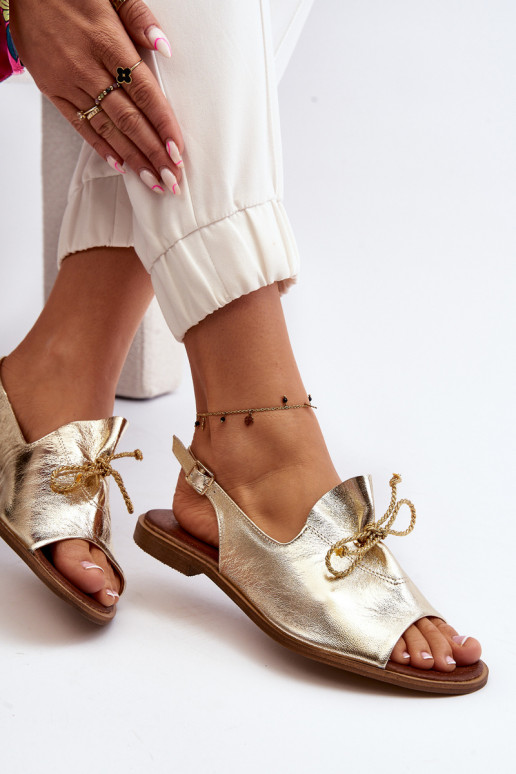 Zazoo 2898 Peau Sandales plates couleur dorée Zazoo 2898 Peau Sandales plates couleur dorée