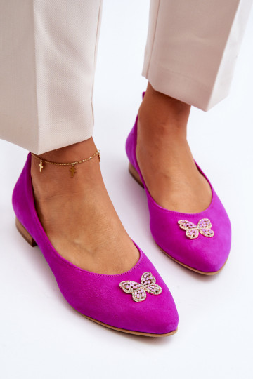 Zazoo 2887 Ballerines en daim avec des jolis papillons couleur rose