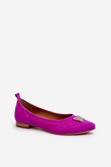 Zazoo 2887 Ballerines en daim avec des jolis papillons couleur rose 2