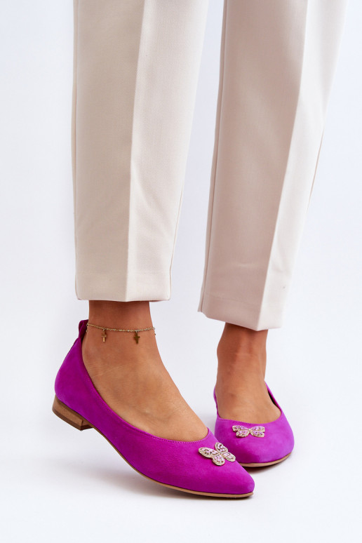 Zazoo 2887 Ballerines en daim Avec des décorations Papillonsm couleur rose