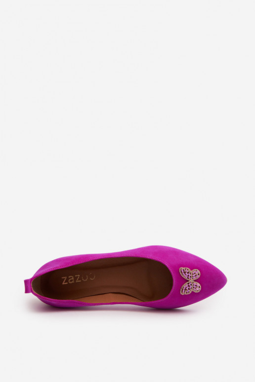 Zazoo 2887 Ballerines en daim Avec des décorations Papillonsm couleur rose