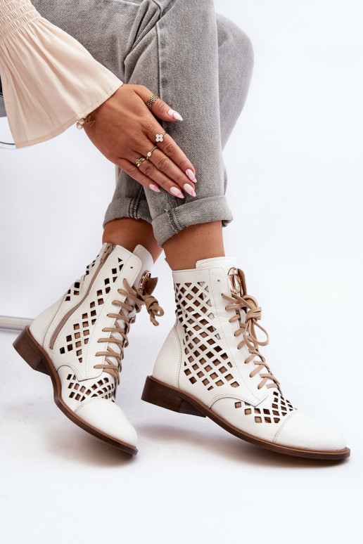 Zazoo 2695 avec des éléments ajourés Peau Bottes couleur blanche