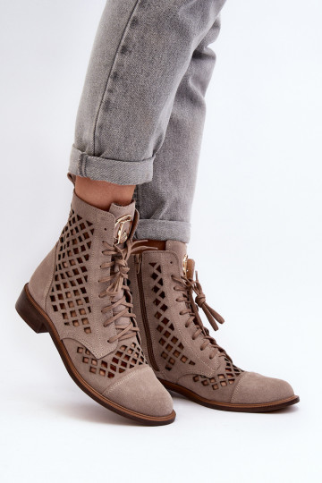 Zazoo 2695 avec des éléments ajourés Peau Bottes beige 2