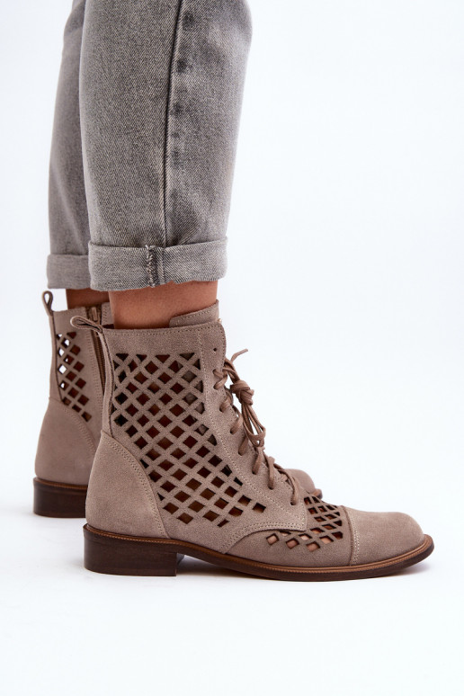 Zazoo 2695 avec des éléments ajourés Peau Bottes beige Zazoo 2695 avec des éléments ajourés Peau Bottes beige