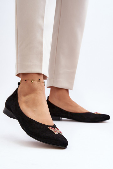 Zazoo 2887 ballerines en daim avec de jolis papillons, couleur noire