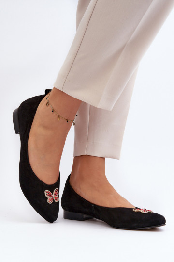 Zazoo 2887 ballerines en daim avec de jolis papillons, couleur noire 2