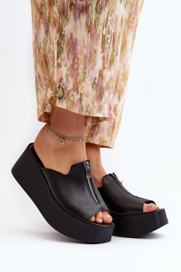 Zazoo 2916 Féminin Chaussons avec une plateforme avec fermetures éclair couleur noire 2